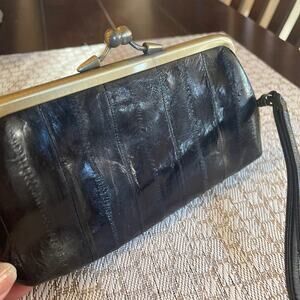 Lee Sands vintage black eel skin kiss-lock clutch wallet